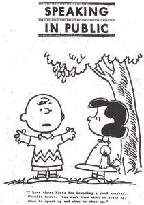 Charlie Brown hints for public speaking - cartoon